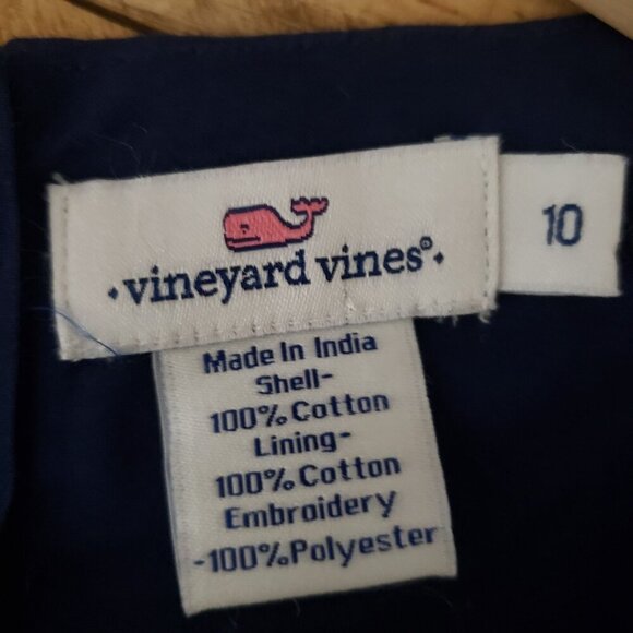 Girl's Sz 10 Vineyard Vines Navy White Cotton Embroidered Summer Dress Pockets - Picture 7 of 11